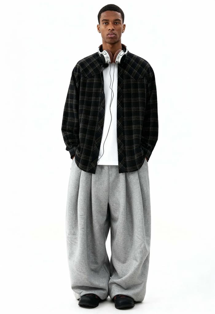Plaid Long Sleeve Shirt // Black