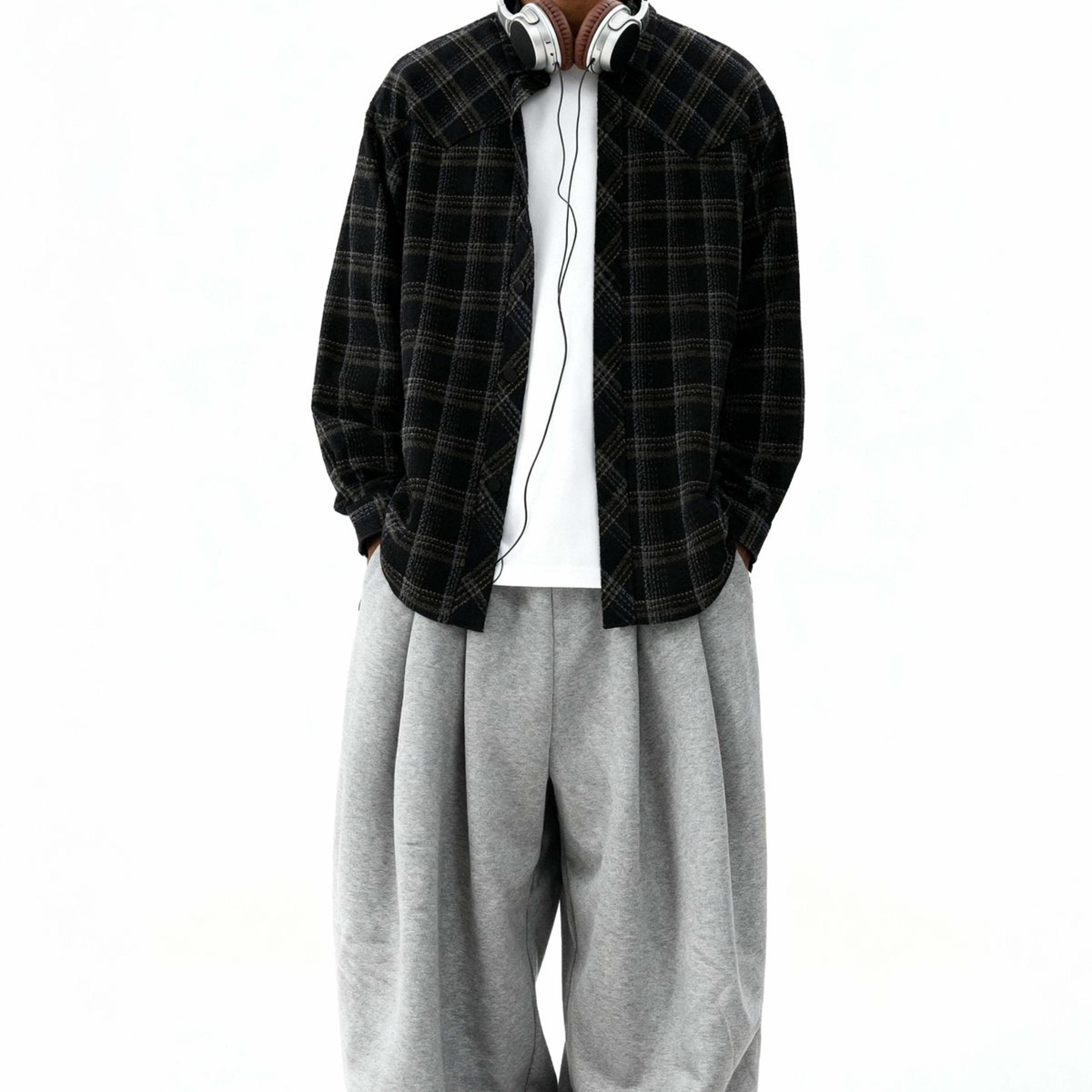 Plaid Long Sleeve Shirt // Black