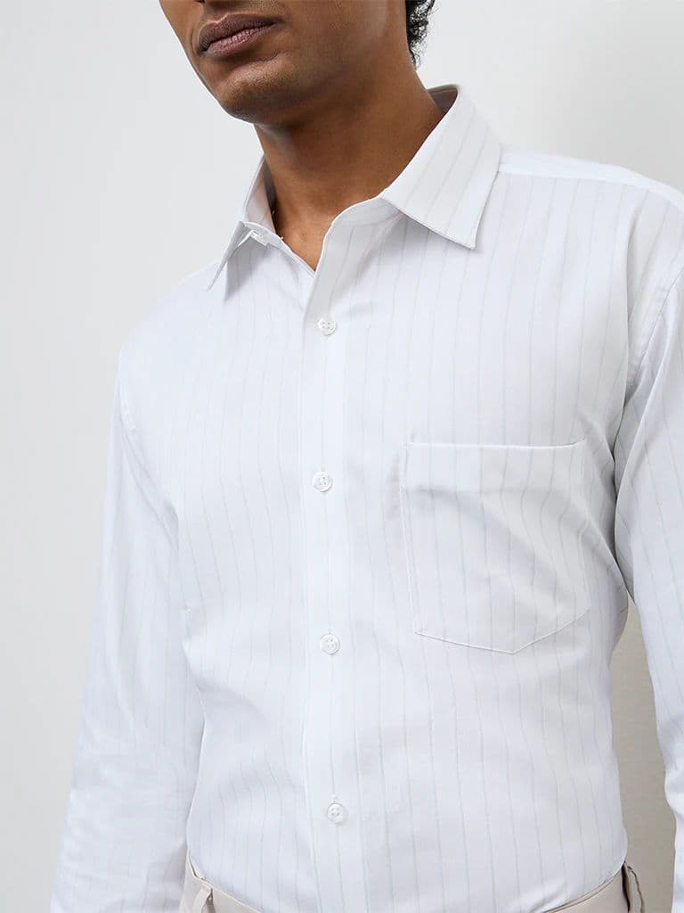 WES Formals Green Striped Relaxed-Fit Cotton Shirt — photo 3