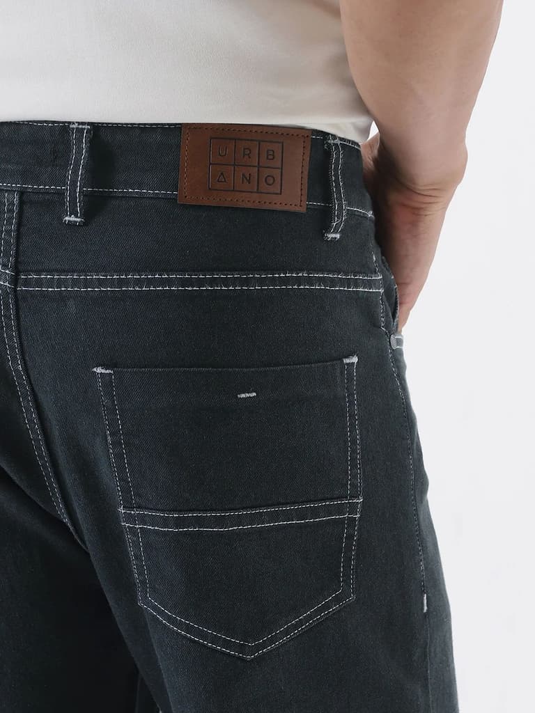 Men's Dark Grey Straight Fit Washed Jeans Stretchable — photo 7