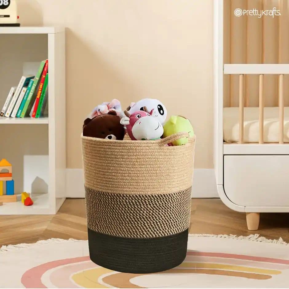 PrettyKrafts Jute & Rope Multipurpose Basket | Toy Storage, Laundry Box & Planter Organizer - Brown — photo 3