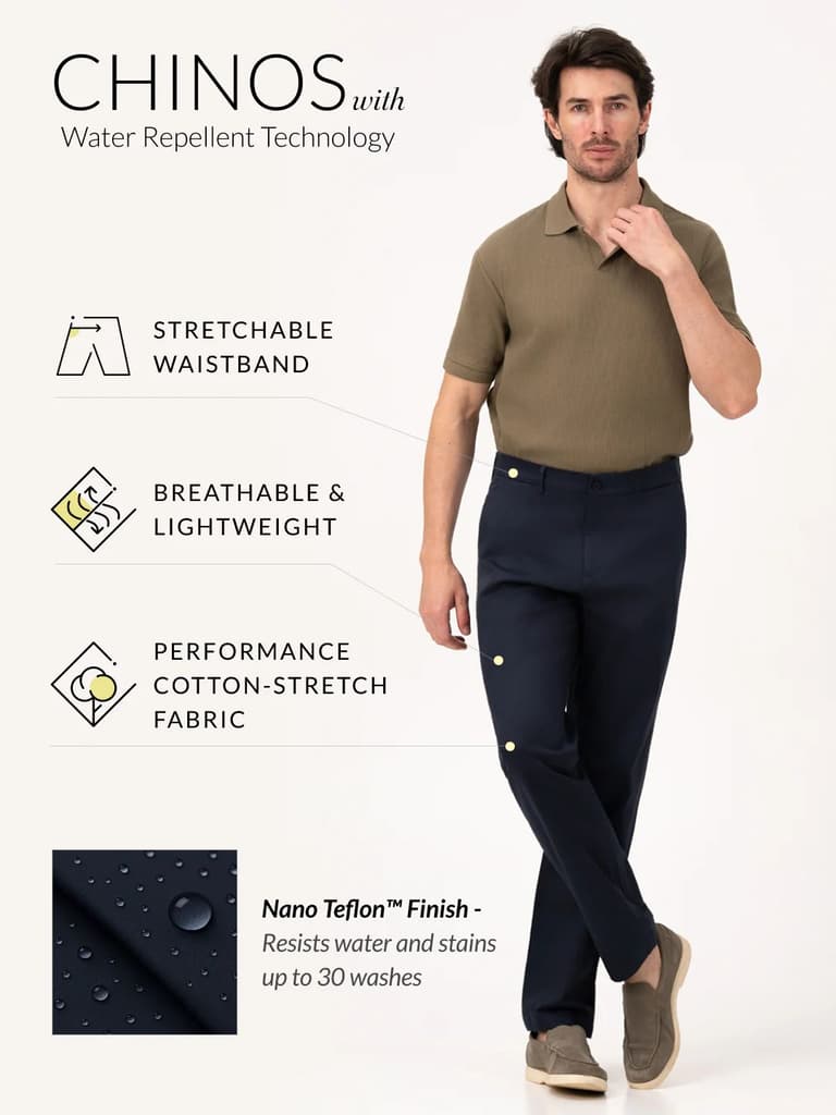 Celestra Navy Relaxed Fit Stretch Chinos for Men — photo 3