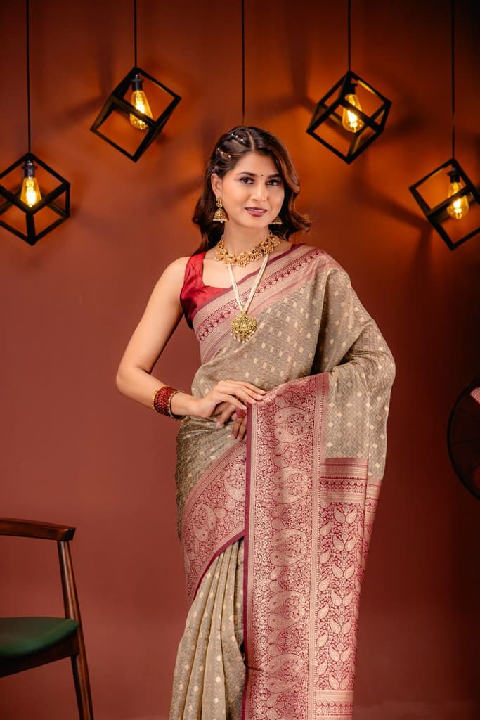 Mimosa Women's Woven Design Kanjivaram Style Art Silk Saree With Blouse Piece : SA00001612CKFREE — photo 2