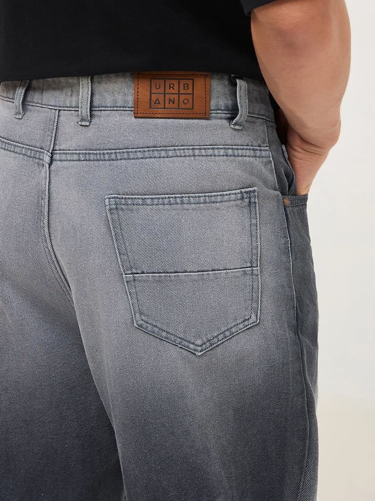 Men's Dark Grey Loose Baggy Fit Heavy Washed Faded Denim Jeans Non-Stretchable — photo 6