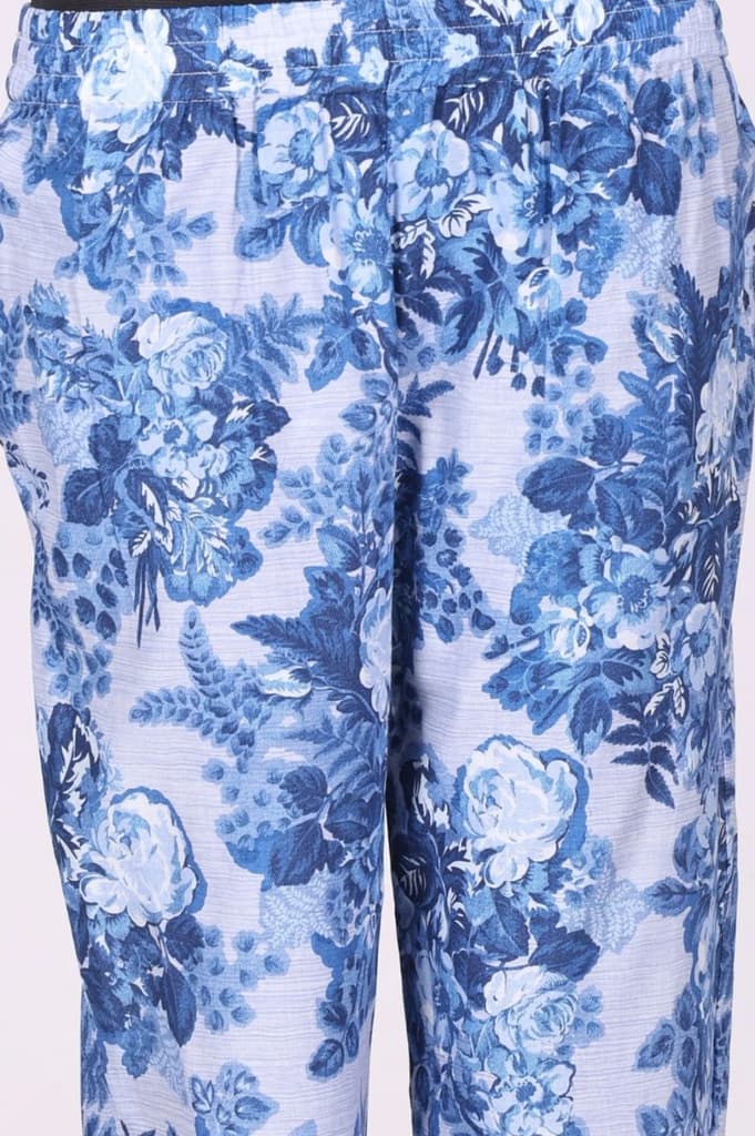 Blue Floral Printed Pure Cotton Straight Tunic with Pants Co-ord Set — photo 7