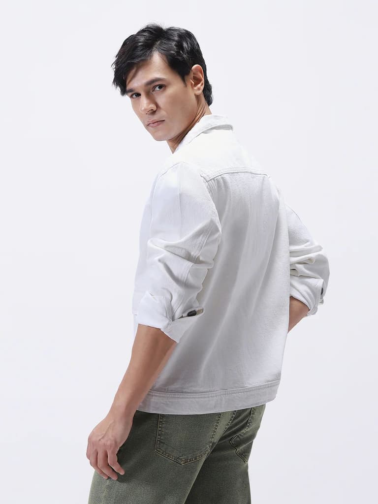 Men's White Relaxed Fit Full Sleeve Utility Denim Jacket — photo 3