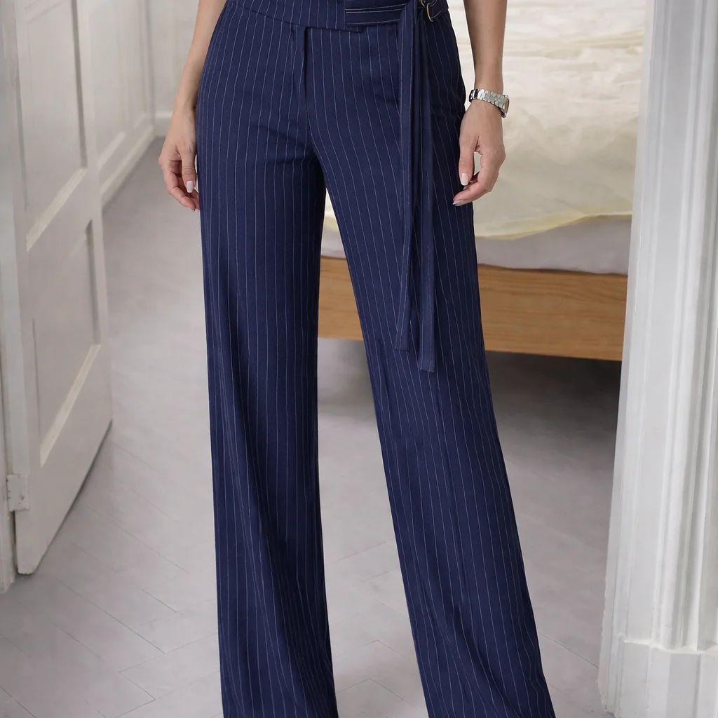 Striped Buckle Up Pants