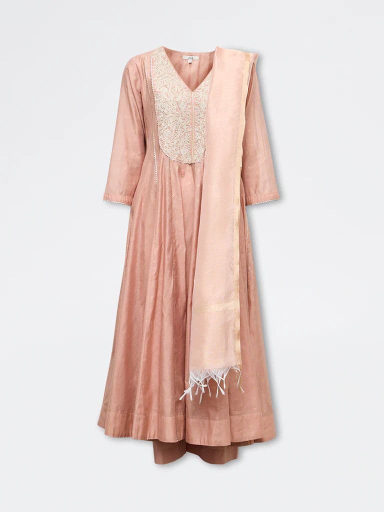 Vark Peach Embroidered A-Line Ethnic Set — photo 5