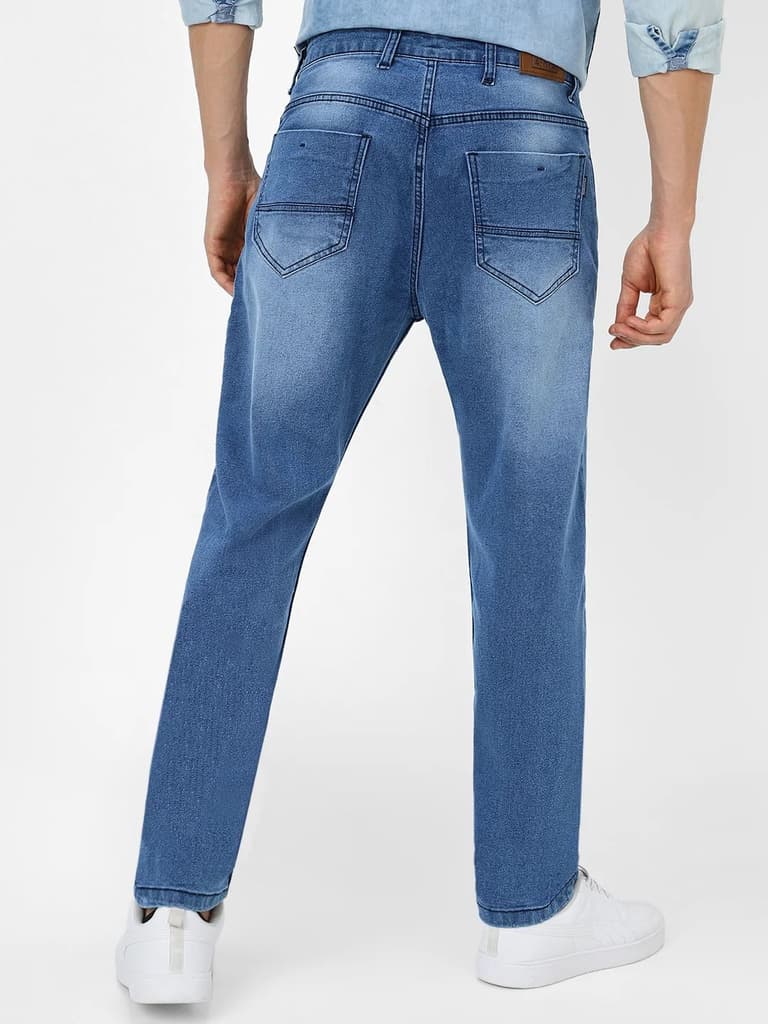 Men's Light Blue Slim Fit Mild Distressed/Torn Jeans Stretchable — photo 3