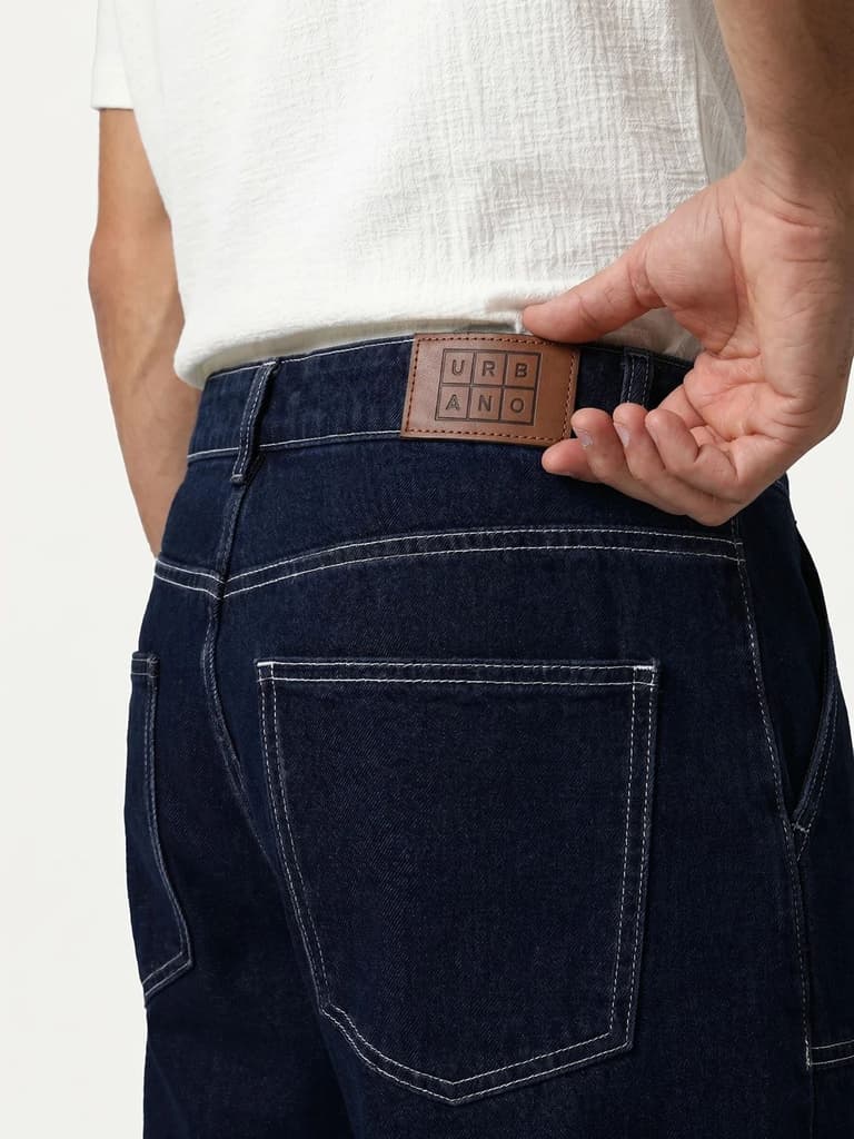 Men's Dark Blue Loose Baggy Fit Washed Denim Jeans Non-Stretchable — photo 6