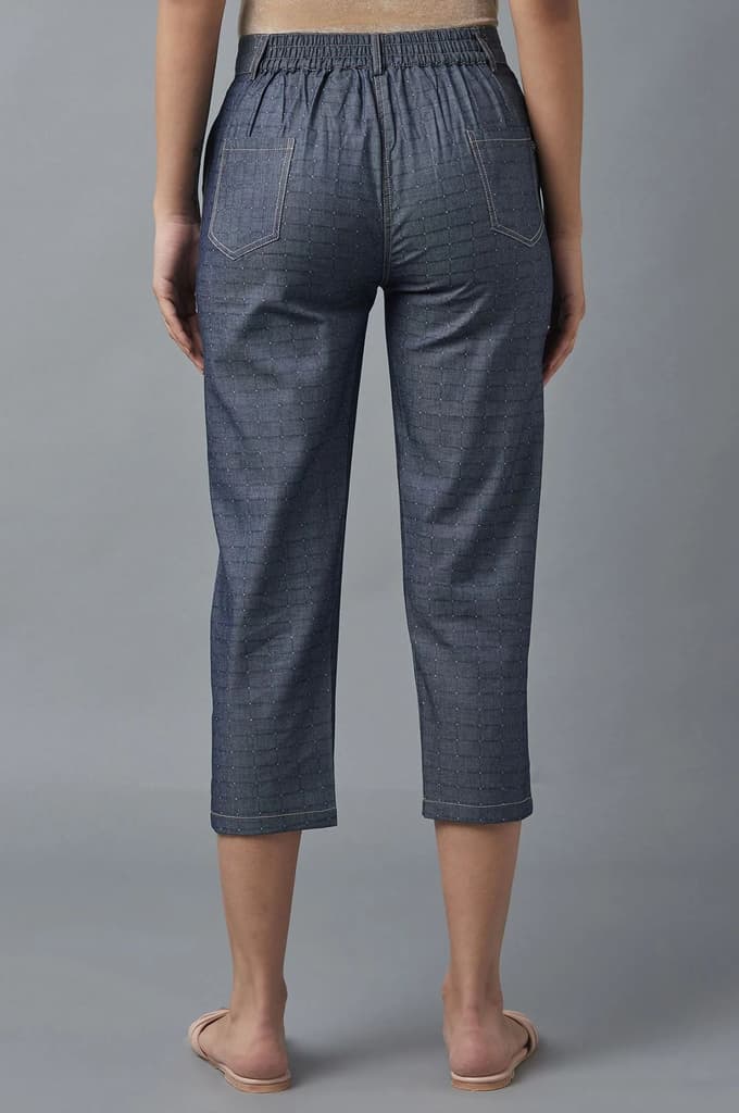 Blue Polka Dots Straight Fit Denim Culottes With Front Zip — photo 3