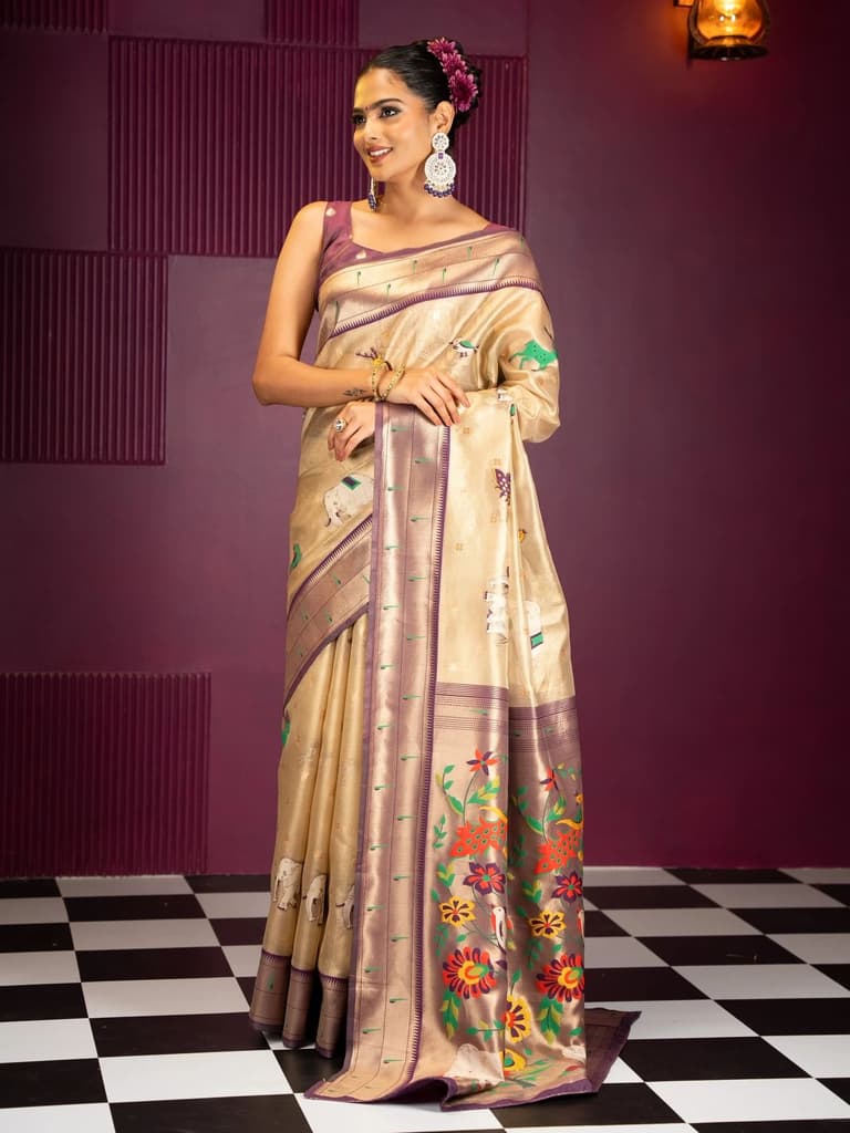 Mimosa Women's Woven Design Banarasi Style Art Silk Saree With Blouse Piece : SA00001954WNFREE — photo 4
