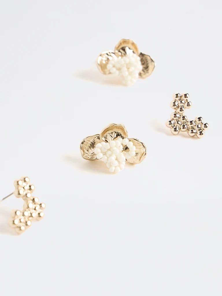 Westside Accessories Gold Floral Stud Earrings - Pack of 3 — photo 3