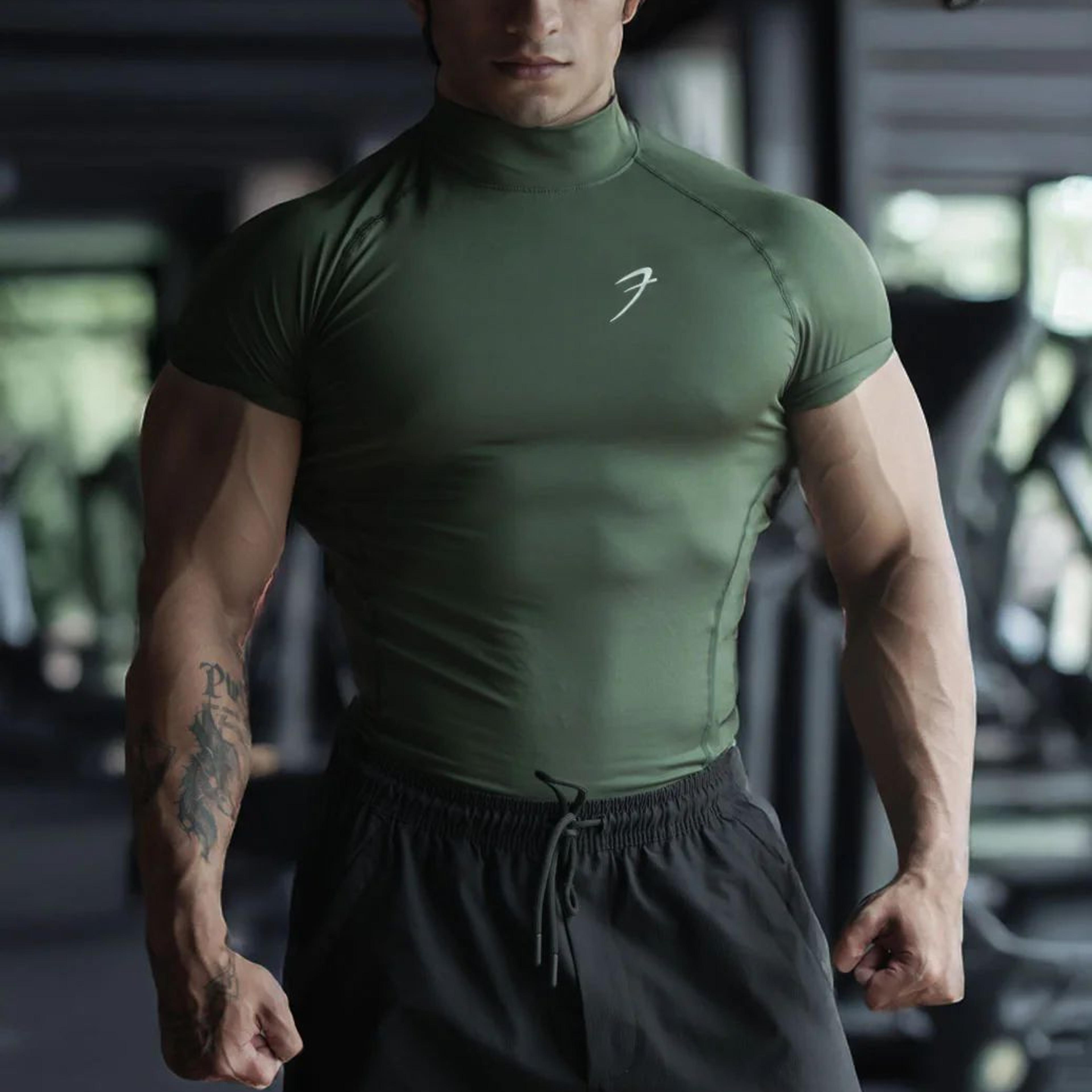 High Neck Compression T-shirt Olive
