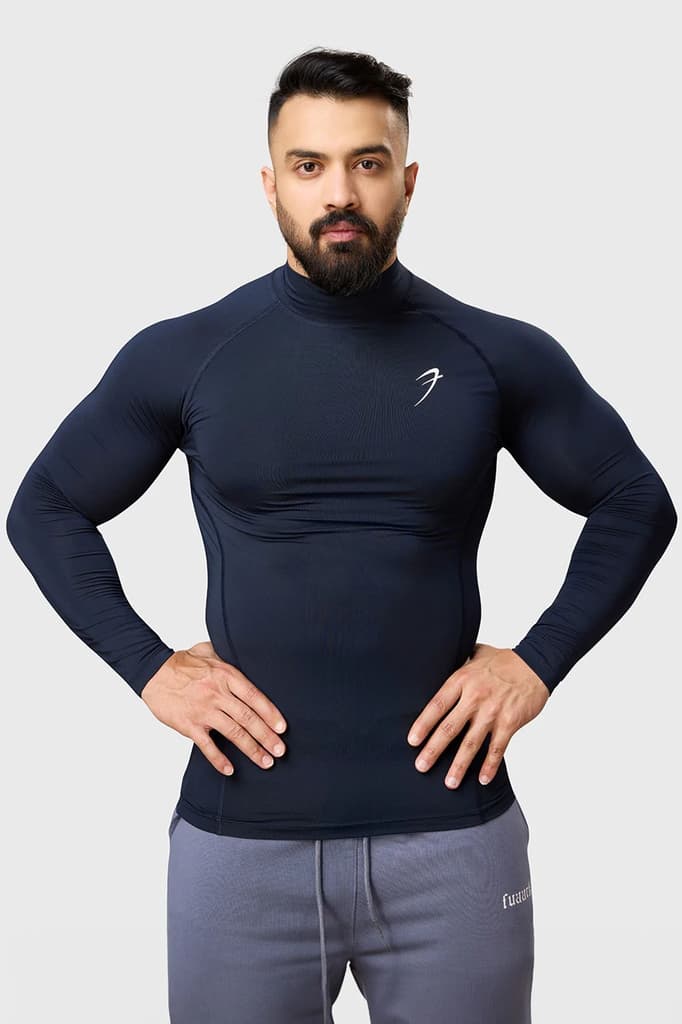High Neck Compression Full Sleeves T-shirt Navy — photo 6