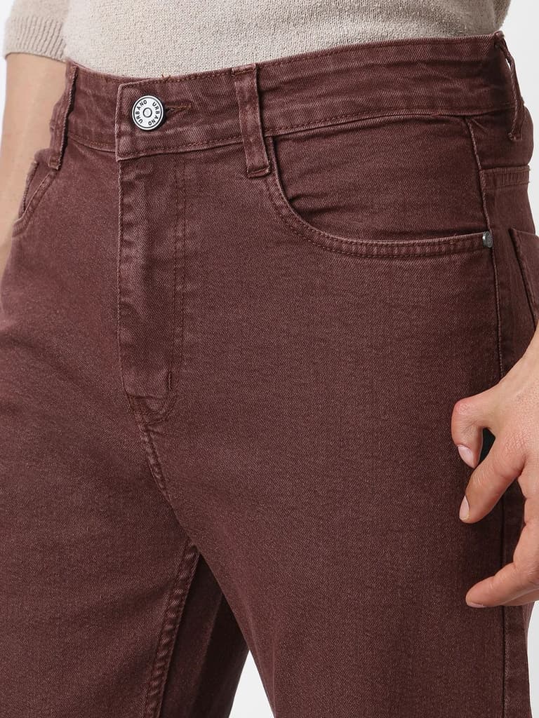 Men's Brown Straight Fit Washed Jeans Stretchable — photo 6
