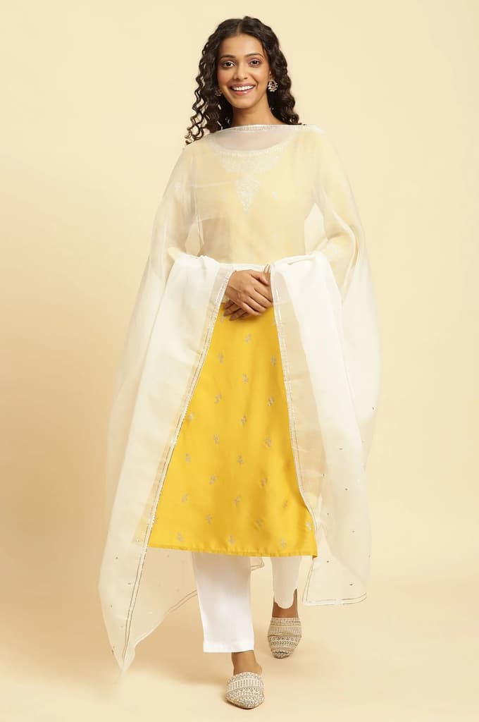 White Organza Dupatta With Gota And Sequin — photo 3