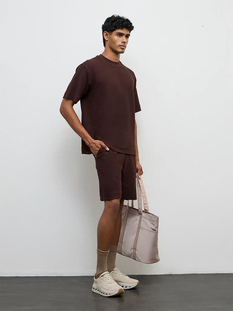 Nuoflexx Dark Brown Textured Relaxed-Fit Cotton-Blend T-Shirt — photo 2