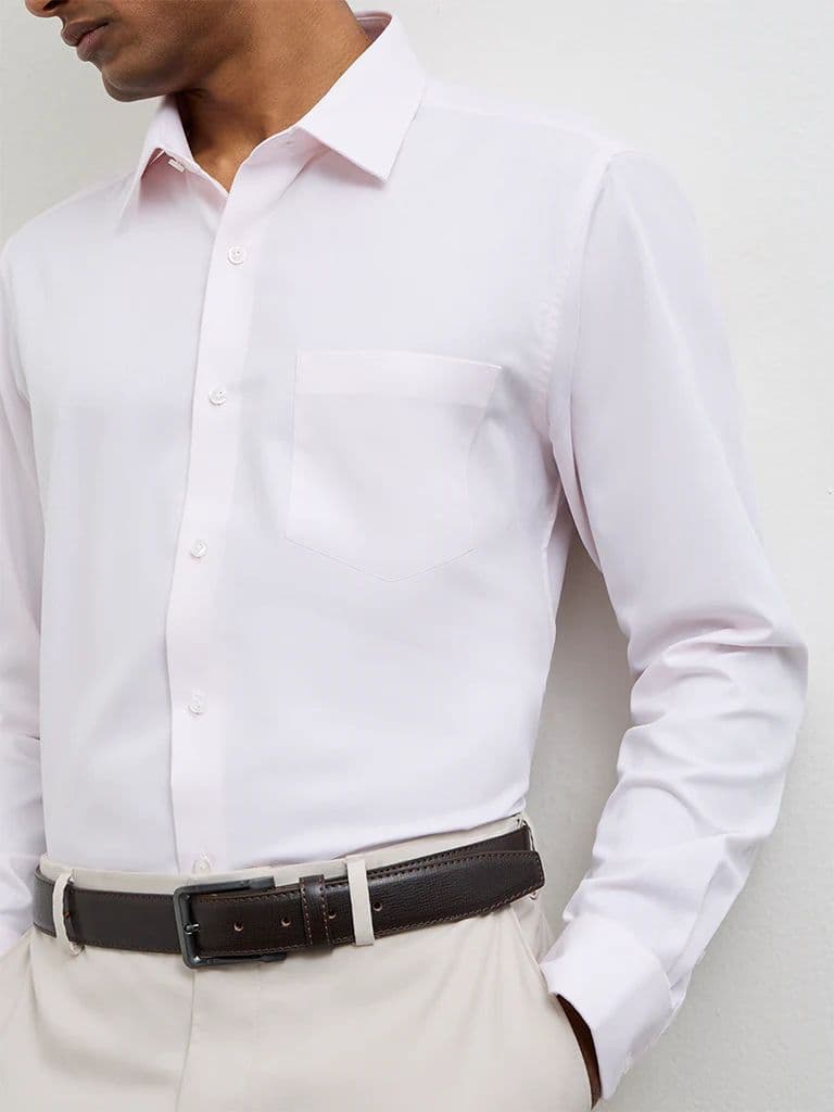 WES Formals Pink Slim-Fit Cotton Shirt — photo 3