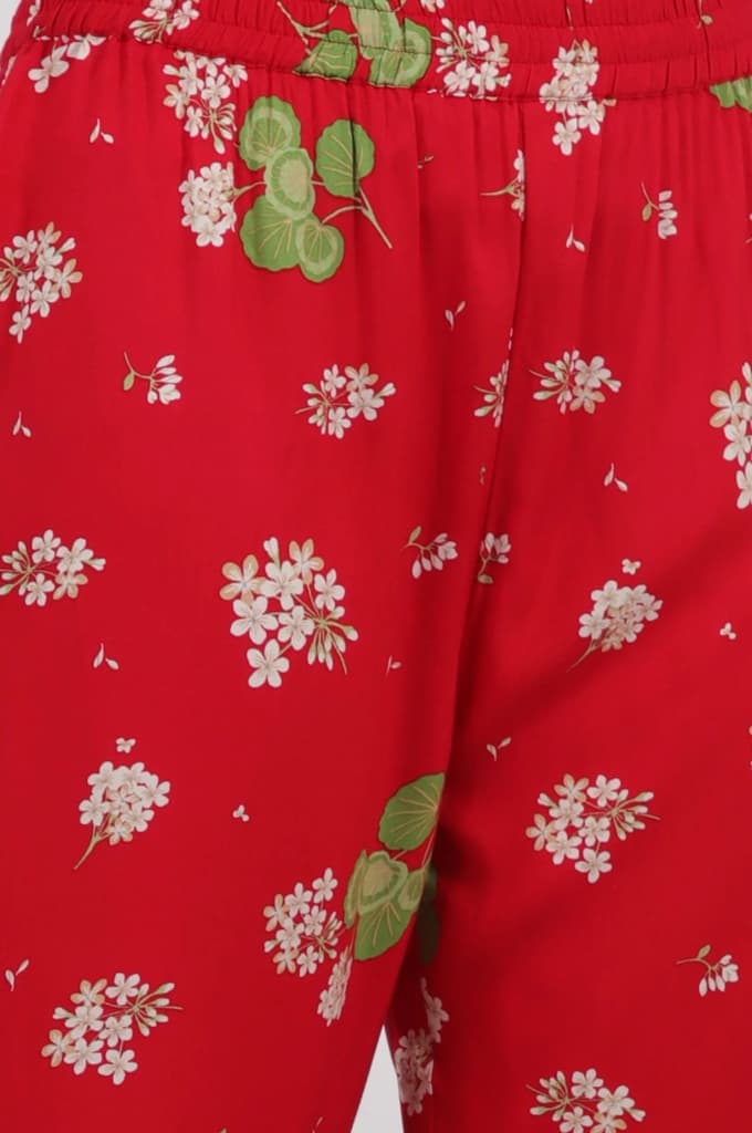 Red Floral Printed Beaded Rayon Straight Kurta and Pants Co-ord Set — photo 9