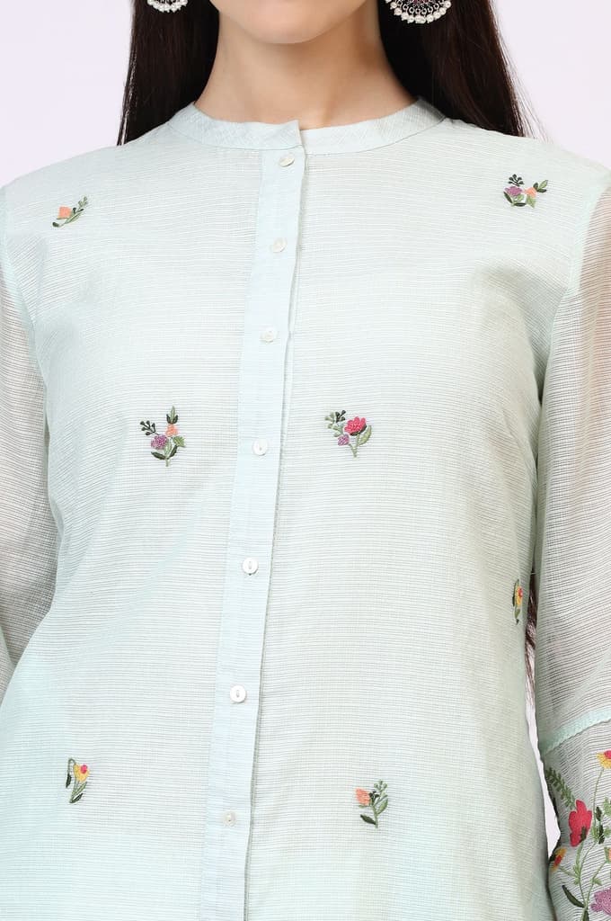 Mint Green Floral Embroidered Kota Tunic — photo 3