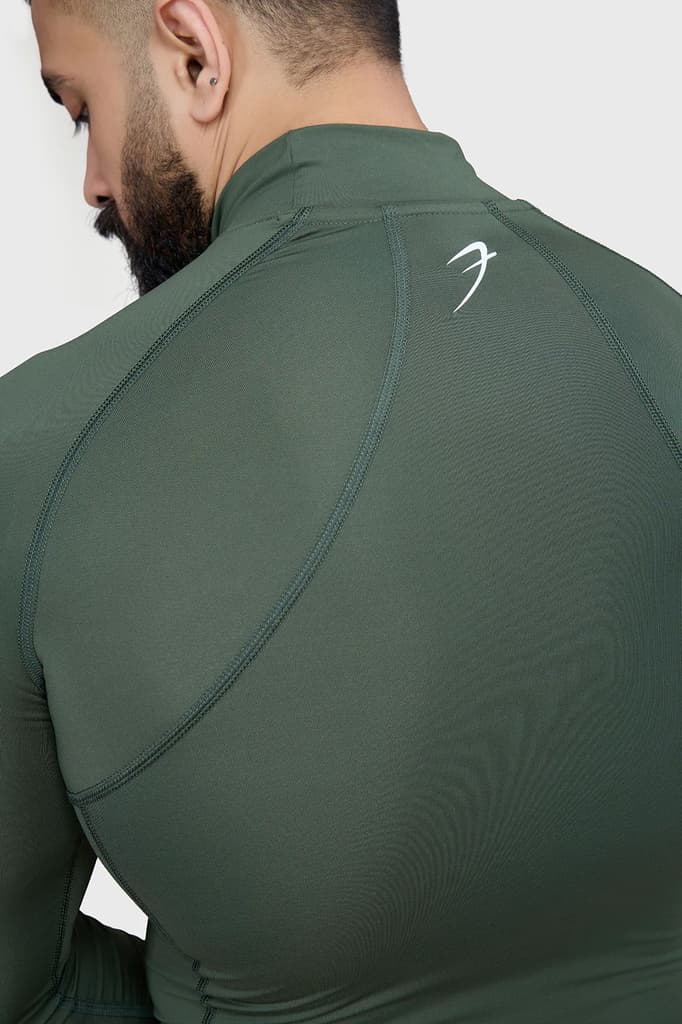 High Neck Compression Full Sleeves T-shirt Olive — photo 6