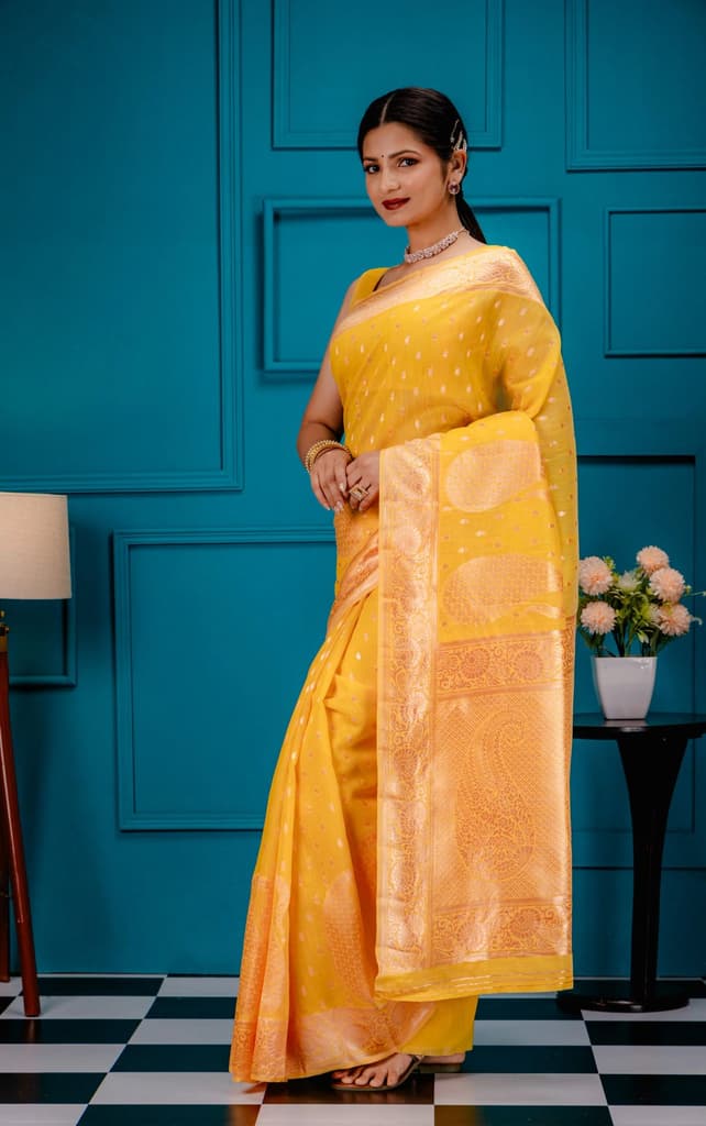 Mimosa Women's Woven Design Banarasi Style Art Silk Saree With Blouse Piece : SA00001779GDFREE — photo 4