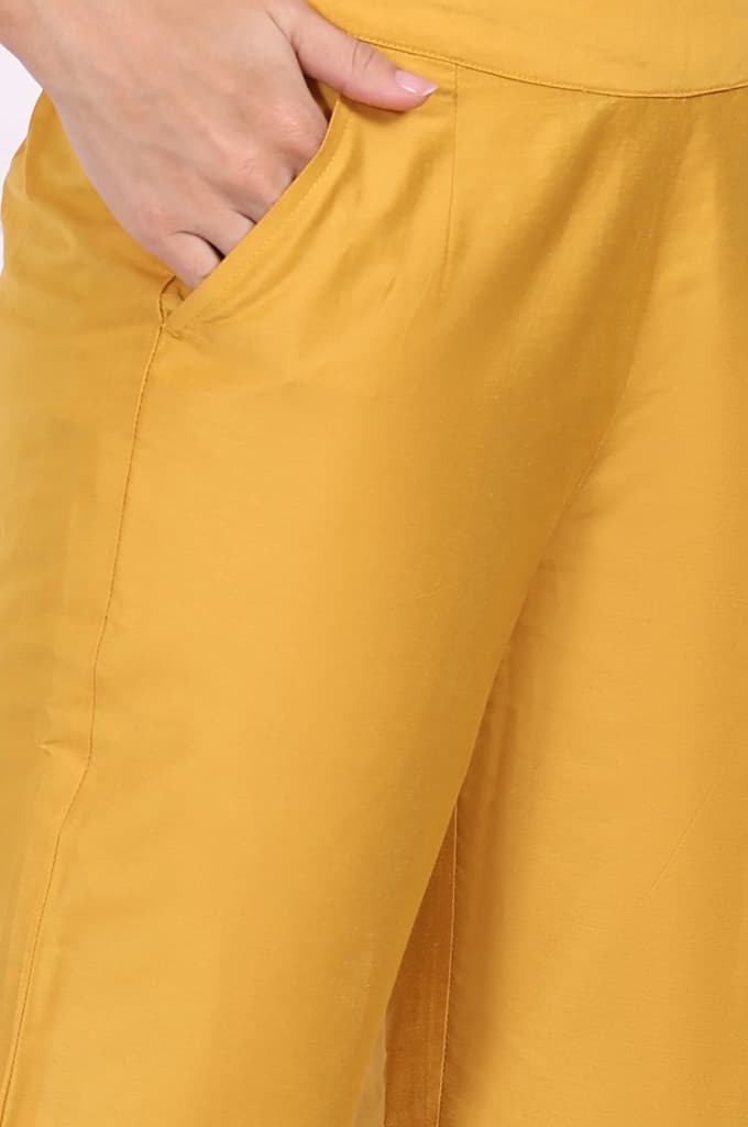 Yellow Solid Ankle Length Straight Pants — photo 6