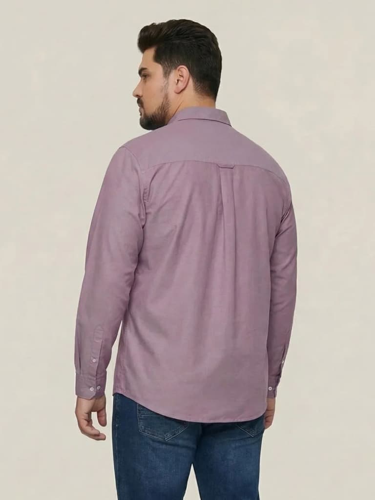 Plus Men's Lilac Cotton Full Sleeve Regular Fit Solid Oxford Shirt With Button-Down Collar — photo 3