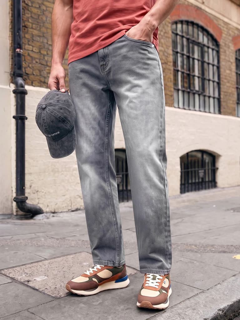 Men's Light Grey Relaxed Fit Washed Denim Jeans Non-Stretchable — 28 / Light Grey