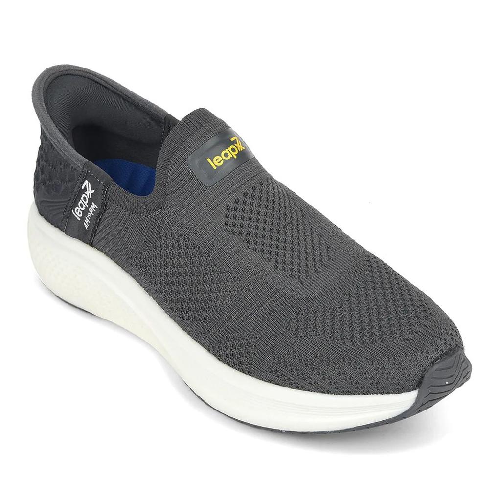 Leap7x Dark Grey Sports Non Lacing Walking Shoes For Men EAZYGO-253 By Liberty