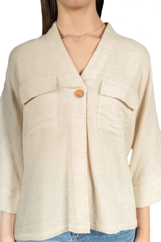 Beige Cotton Double Cloth Spandex Top — photo 3