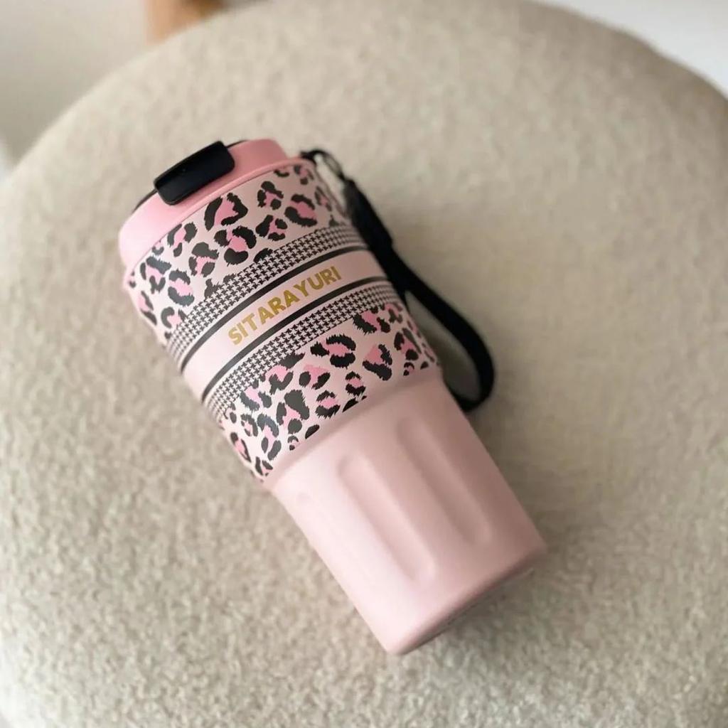 Pretty Panther Chic Stainless Steel Travel Tumbler — Pink