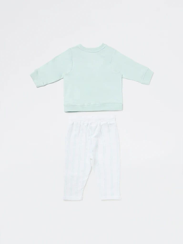 HOP Baby Boys Sage Printed Cotton Sweatshirt and Pants Set — photo 3