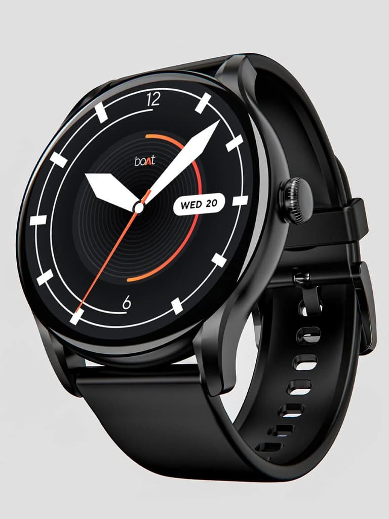 boAt Lunar Connect Ace | Round AMOLED Display Smartwatch with 1.43" (3.63 cm) Screen, Bluetooth Calling, 100+ Sports Modes — Charcoal Black / Silicon