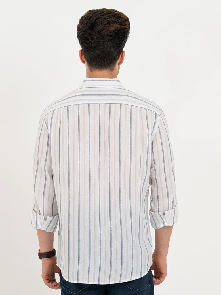 Shirts for Men in White | Striped Full Sleeve Shirt — photo 3