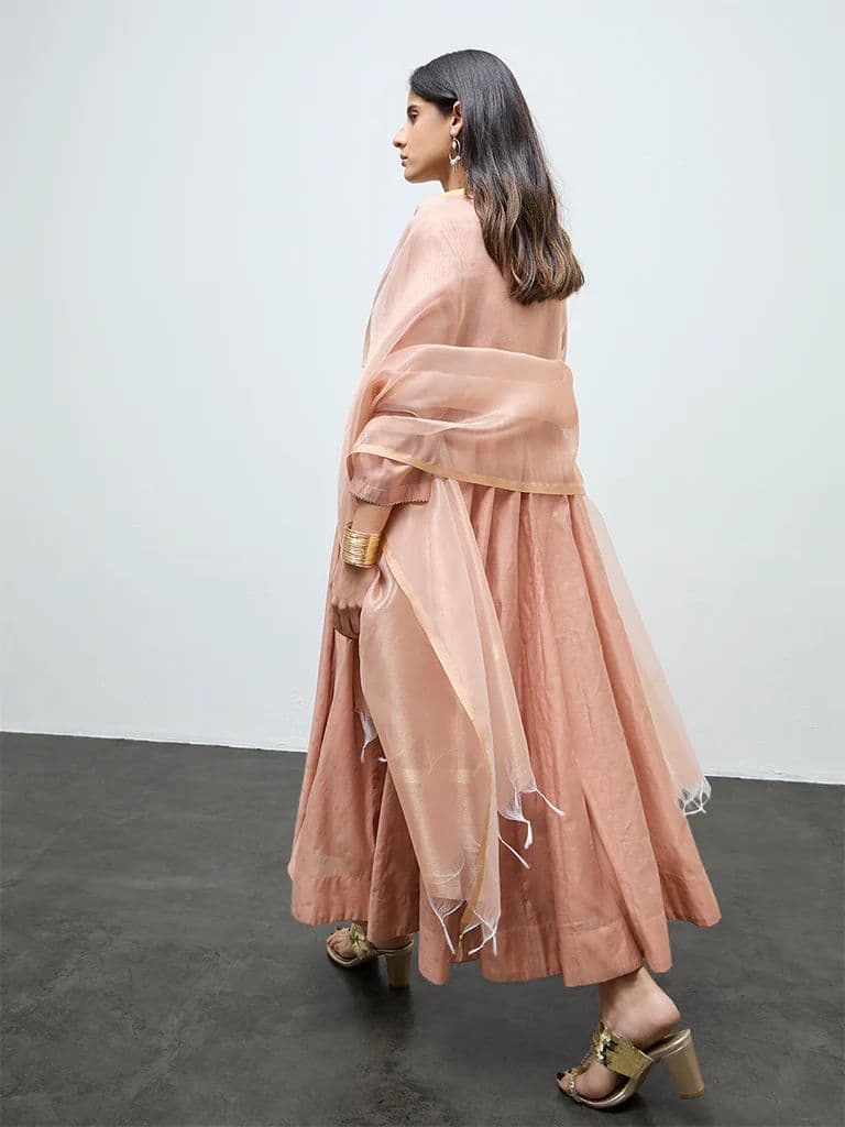 Vark Peach Embroidered A-Line Ethnic Set — photo 4