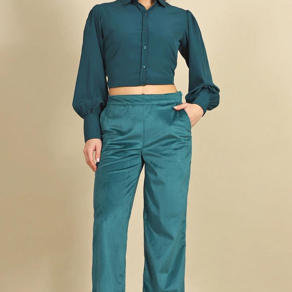Green Solid Straight Fit Pants with YKK Zipper