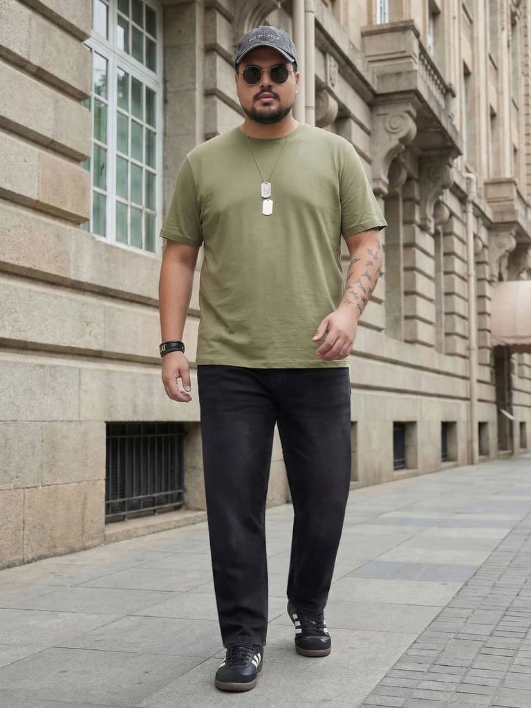 Plus Men's Black Relaxed Fit Washed Denim Jeans Non-Stretchable — photo 4