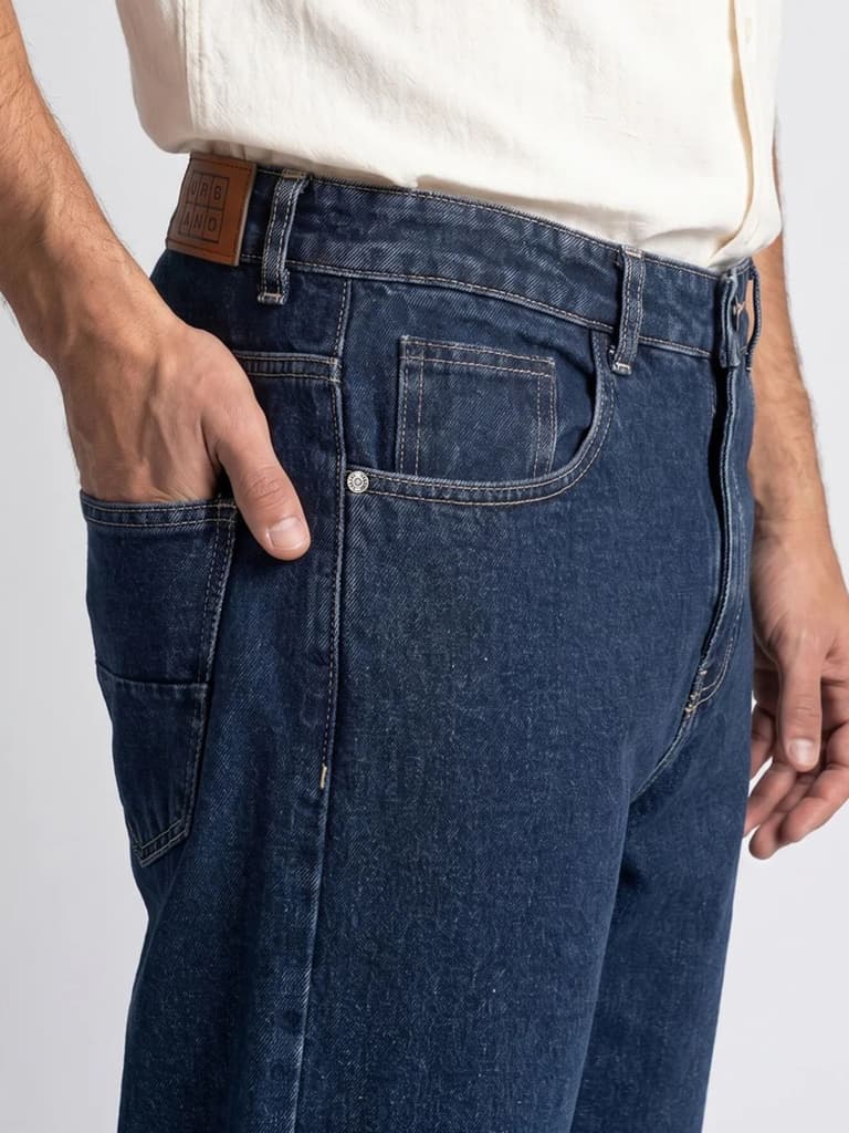 Men's Dark Blue Relaxed Fit Washed Denim Jeans Non-Stretchable — photo 5