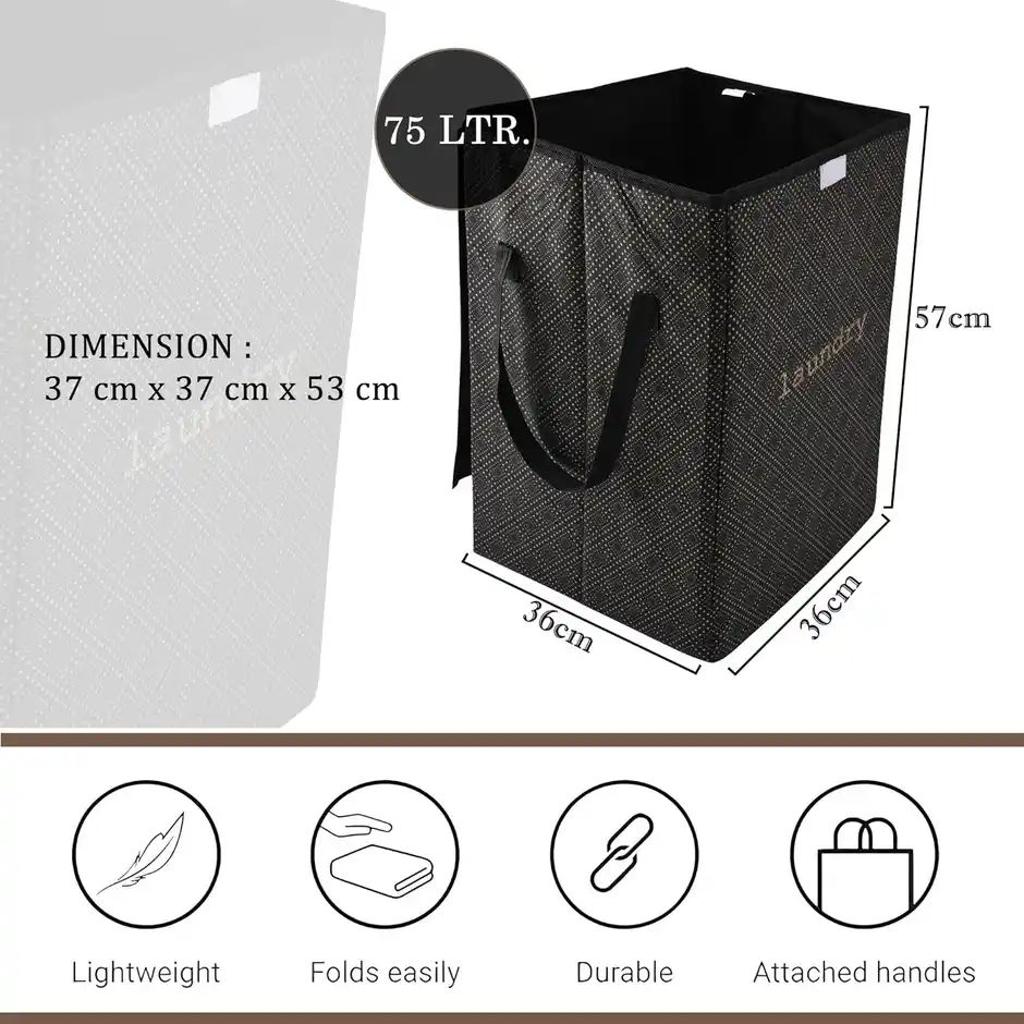 Kuber Industries | 75 L | Golden Dot Foldable Laundry Basket | Lid & Handles | Black