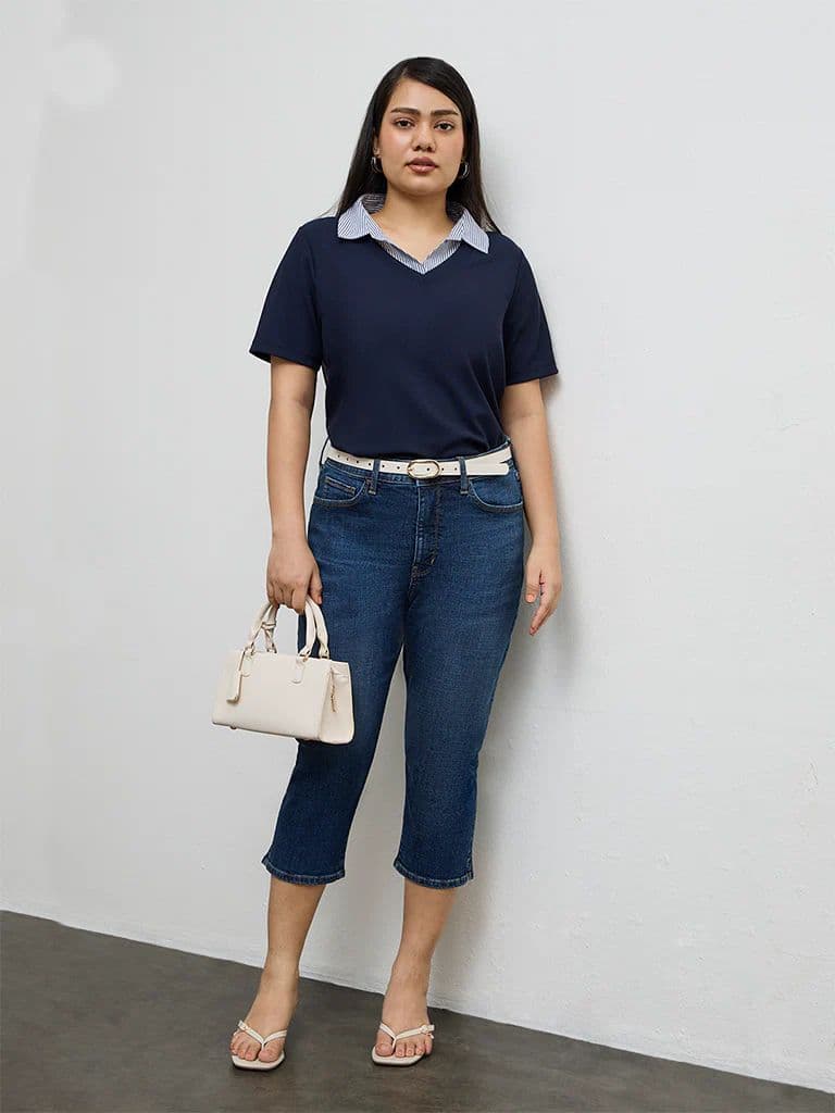 Gia Dark Blue High-Rise Capri Jeans