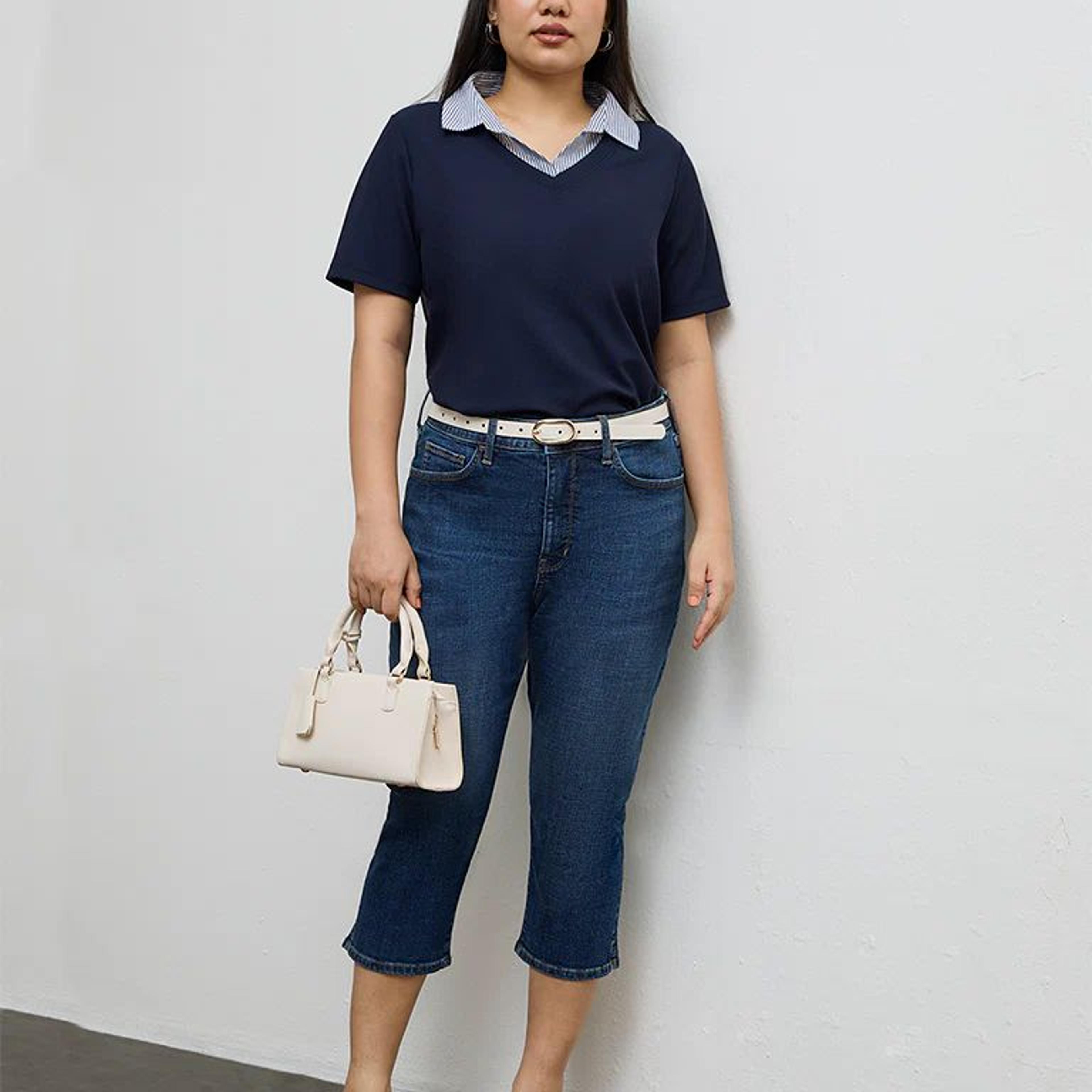 Gia Dark Blue High-Rise Capri Jeans