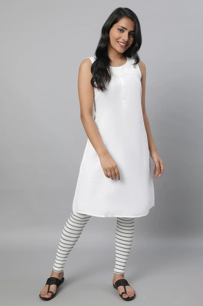 White Striped Skinny Fit Cotton Tights With High Waistband — photo 5