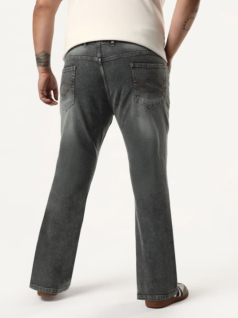 Plus Men's Grey Bootcut Fit Mid Rise Tinted Heavy Washed Jeans Stretchable — photo 3