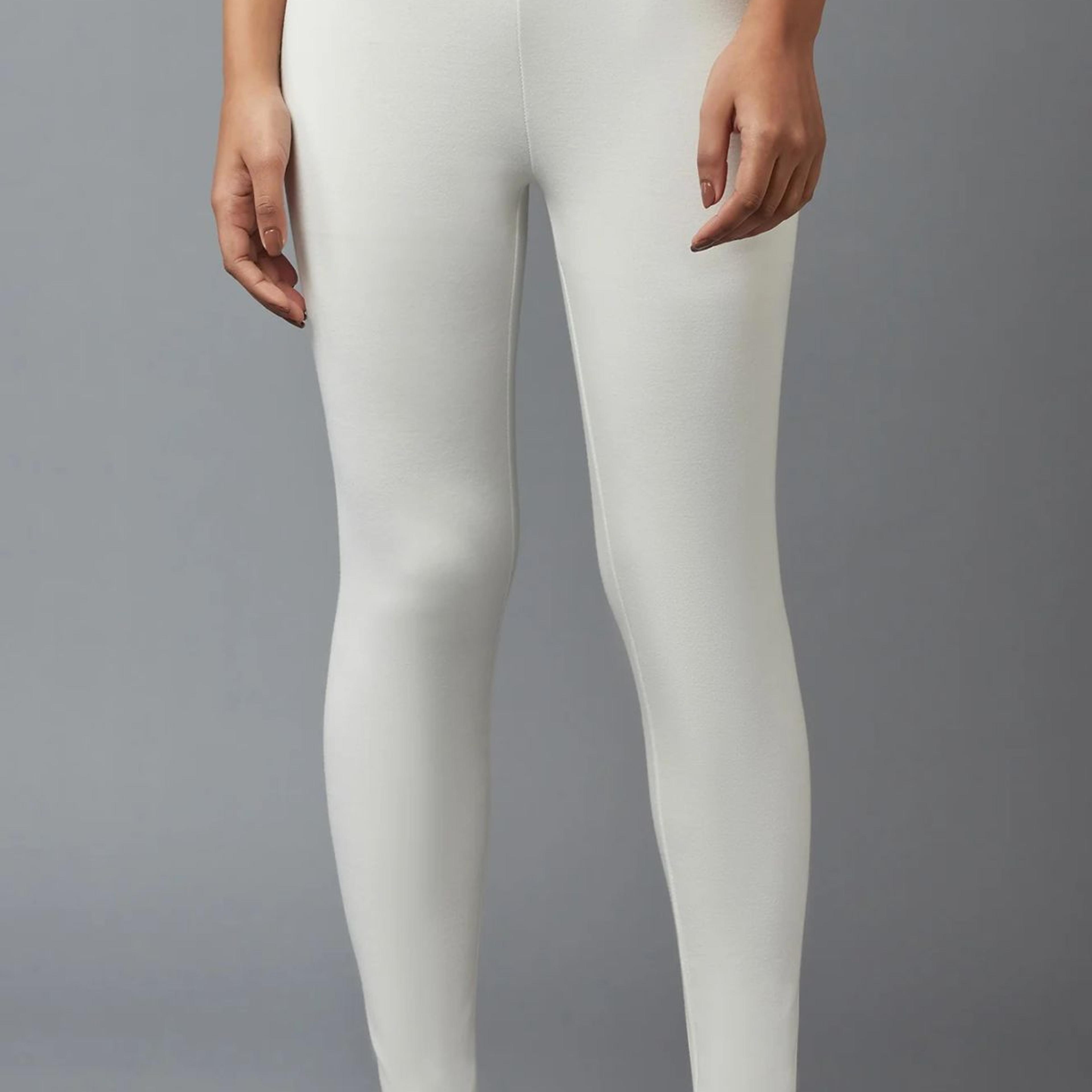 White Solid Skinny Fit Cotton Tights With Elasticated Waistband