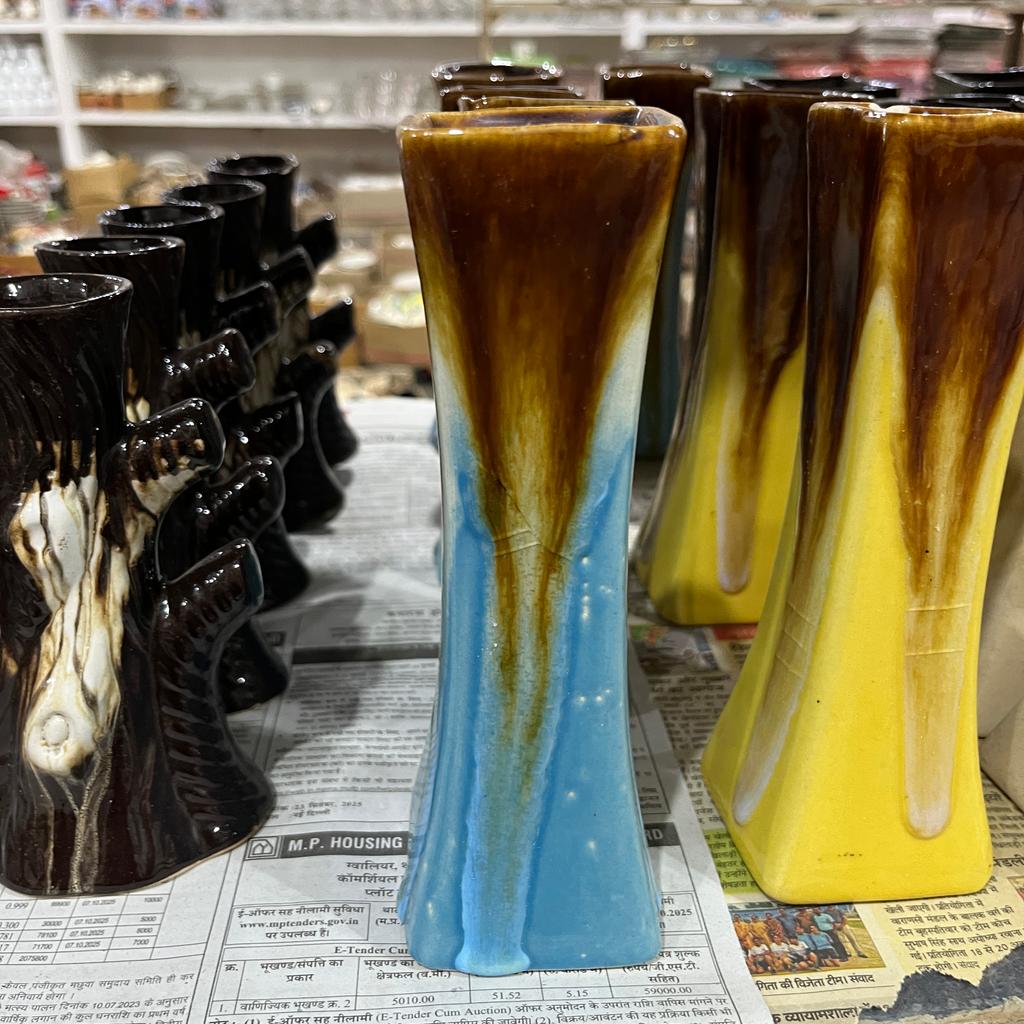 Vase with Handle | Decorative | Ceramic | Blue and Brown