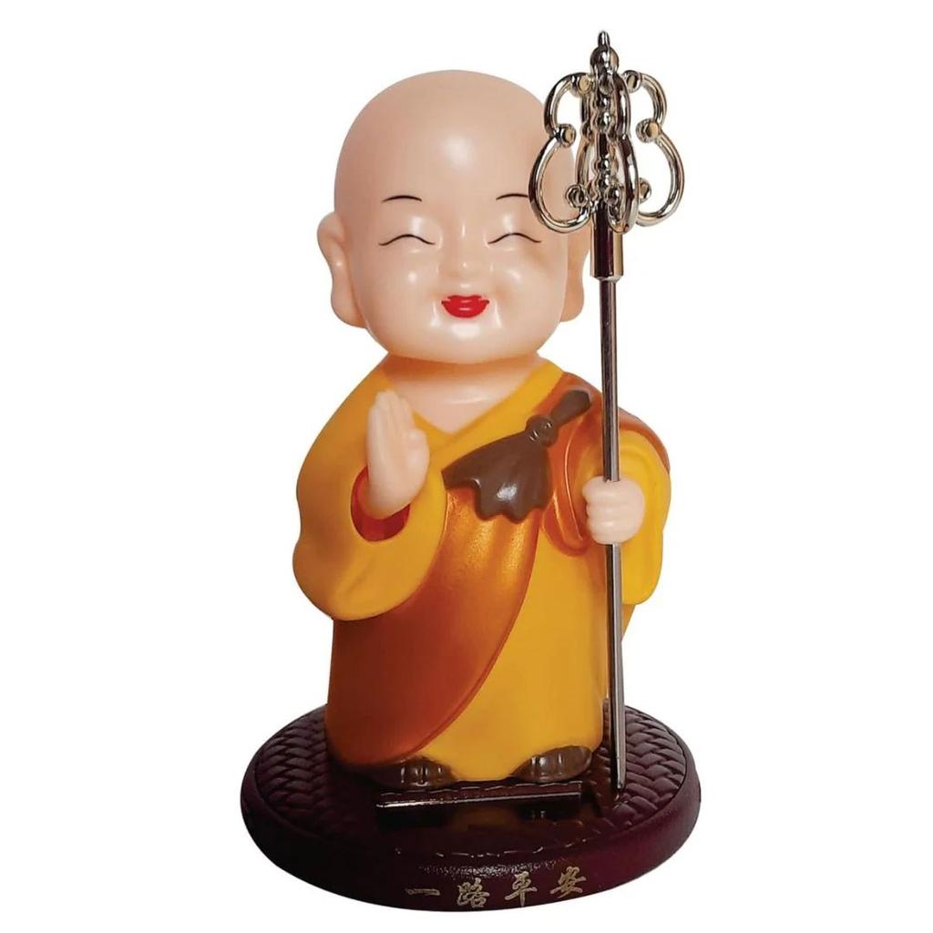 Positive Energy Monk Decor | Solar-Powered Buddha Monk Figurine — Plain Orange