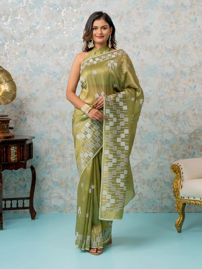 Mimosa Women's Woven Design Banarasi Style Tissue Crush Saree With Blouse Piece : SA00002009OLFREE — photo 5