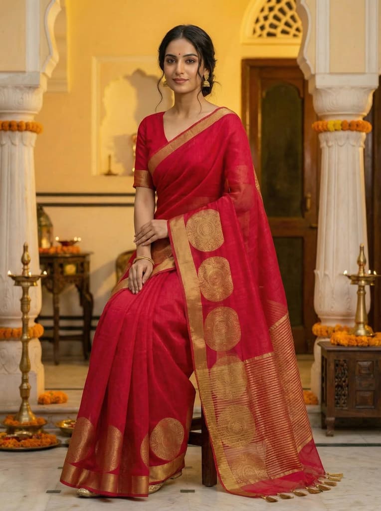 MIMOSA Women's Woven Design Kanjivaram Style Art Silk Saree with Blouse Piece - Rani ( SA00003148RNFREE ) — photo 4